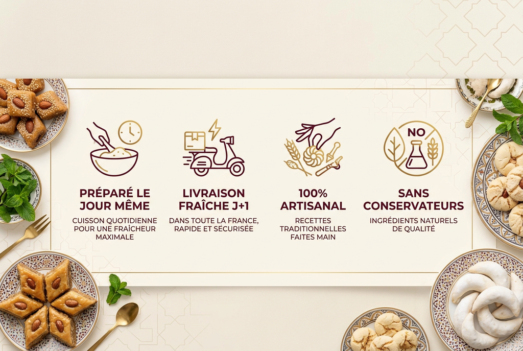 Garanties DZ Délice : artisanal, frais, livraison J+1, sans conservateurs